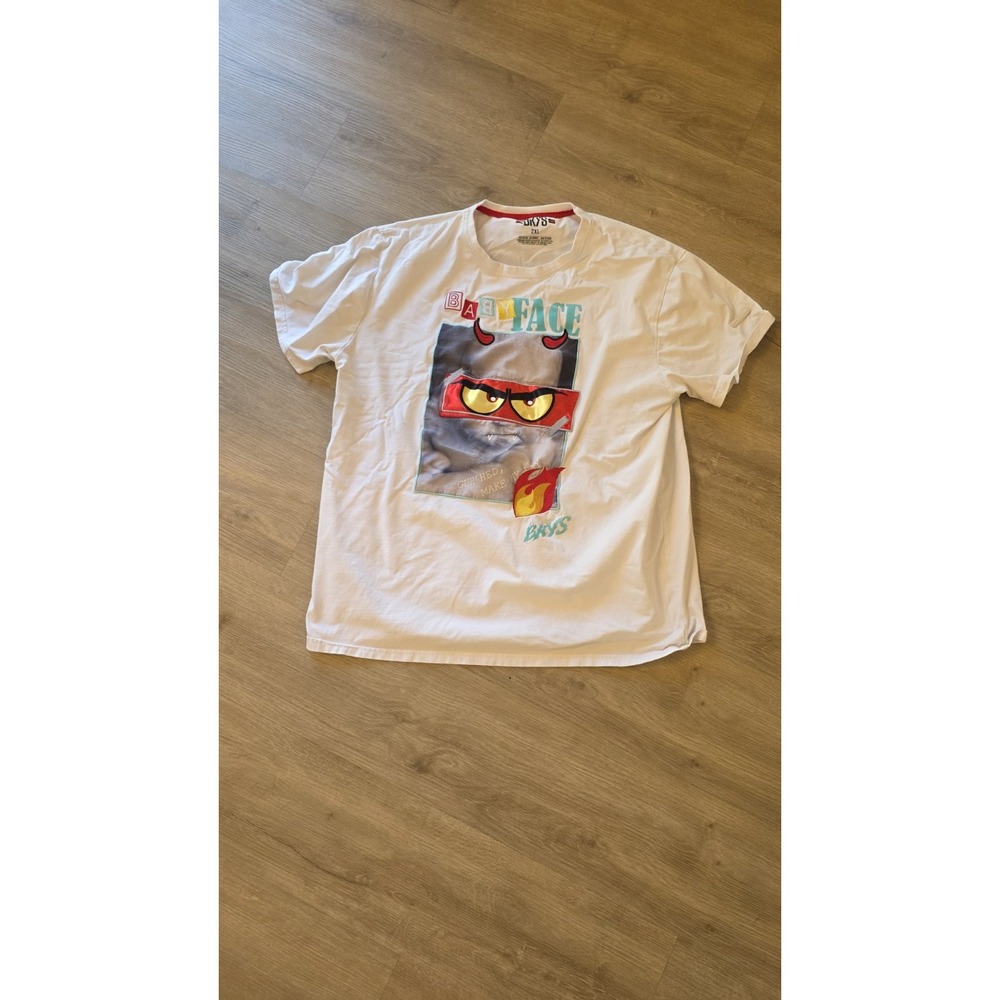 BKYS Mens XXL  Baby Face White  T-Shirt Embroidered Urban Graphics